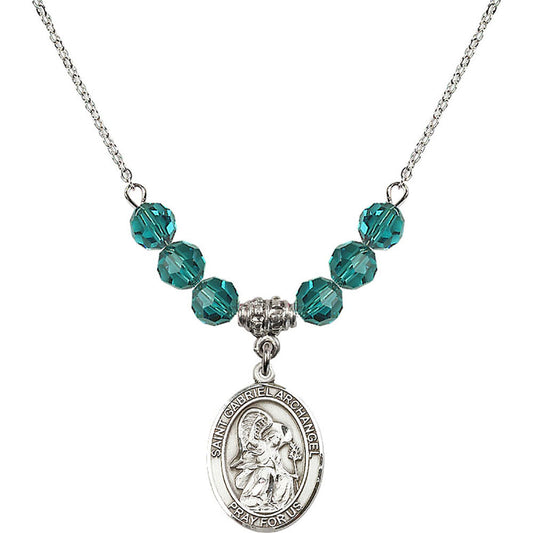 Sterling Silver Saint Gabriel the Archangel Birthstone Necklace with Zircon Beads - 8039