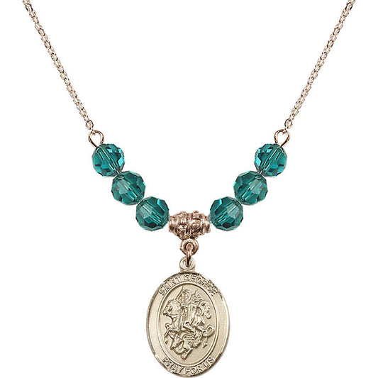 14kt Gold Filled Saint George Birthstone Necklace with Zircon Beads - 8040