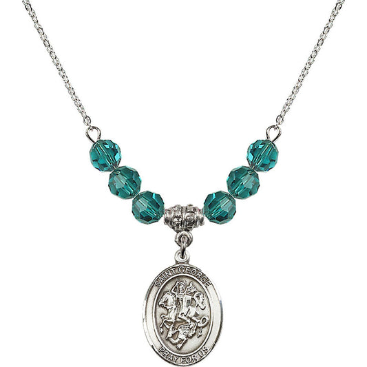 Sterling Silver Saint George Birthstone Necklace with Zircon Beads - 8040
