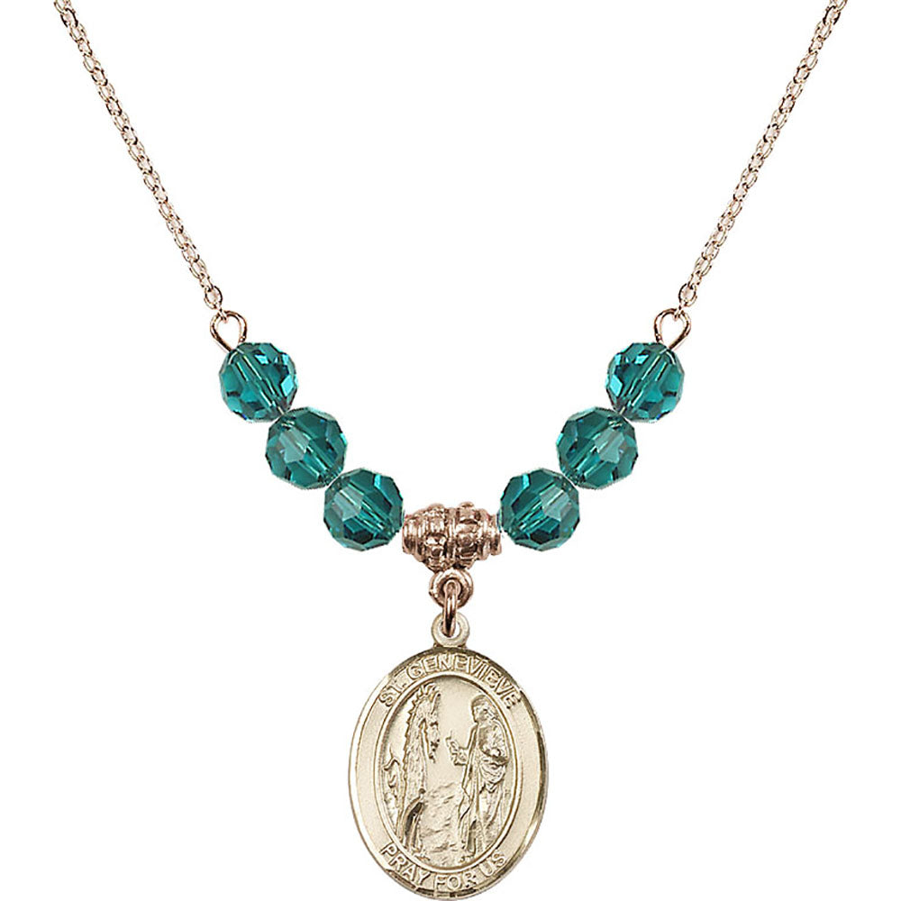14kt Gold Filled Saint Genevieve Birthstone Necklace with Zircon Beads - 8041