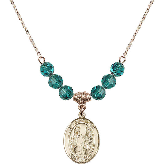 14kt Gold Filled Saint Genevieve Birthstone Necklace with Zircon Beads - 8041
