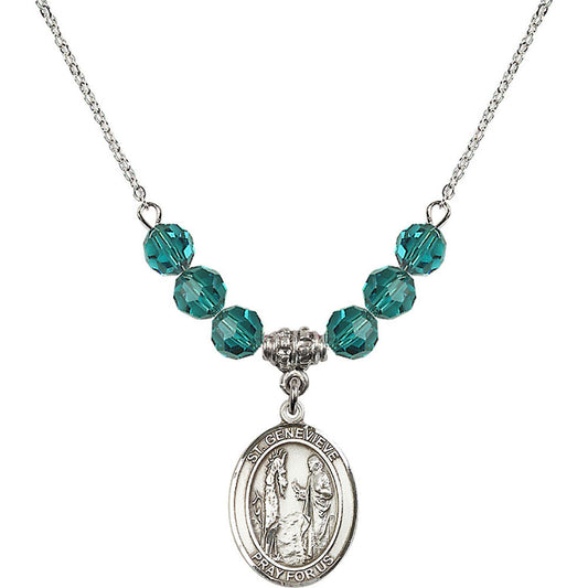 Sterling Silver Saint Genevieve Birthstone Necklace with Zircon Beads - 8041