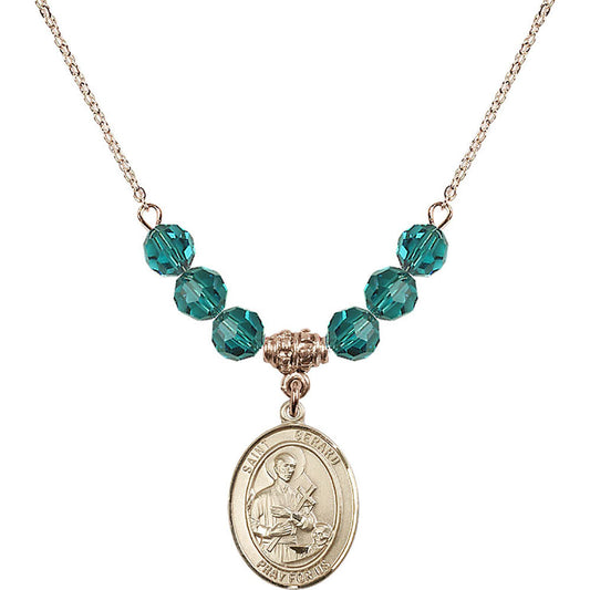 14kt Gold Filled Saint Gerard Majella Birthstone Necklace with Zircon Beads - 8042
