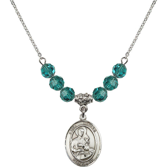 Sterling Silver Saint Gerard Majella Birthstone Necklace with Zircon Beads - 8042