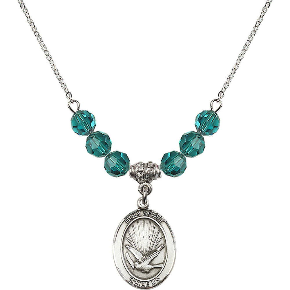 Sterling Silver Holy Spirit Birthstone Necklace with Zircon Beads - 8044