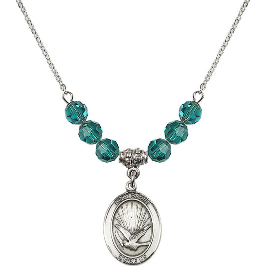 Sterling Silver Holy Spirit Birthstone Necklace with Zircon Beads - 8044