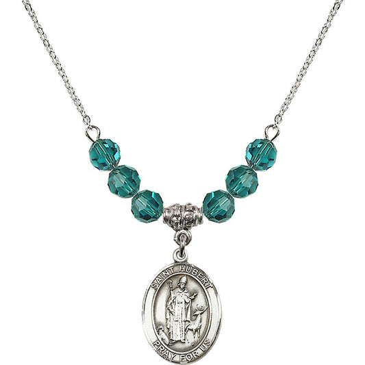 Sterling Silver Saint Hubert of Liege Birthstone Necklace with Zircon Beads - 8045