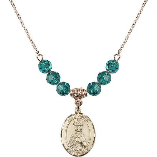14kt Gold Filled Saint Henry II Birthstone Necklace with Zircon Beads - 8046