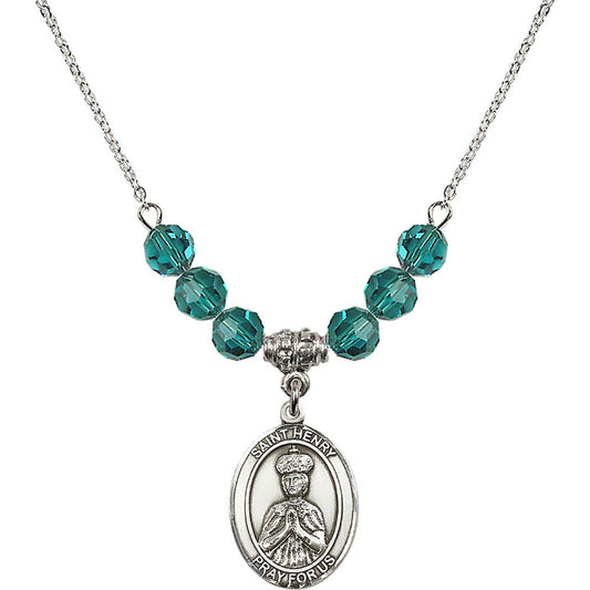 Sterling Silver Saint Henry II Birthstone Necklace with Zircon Beads - 8046