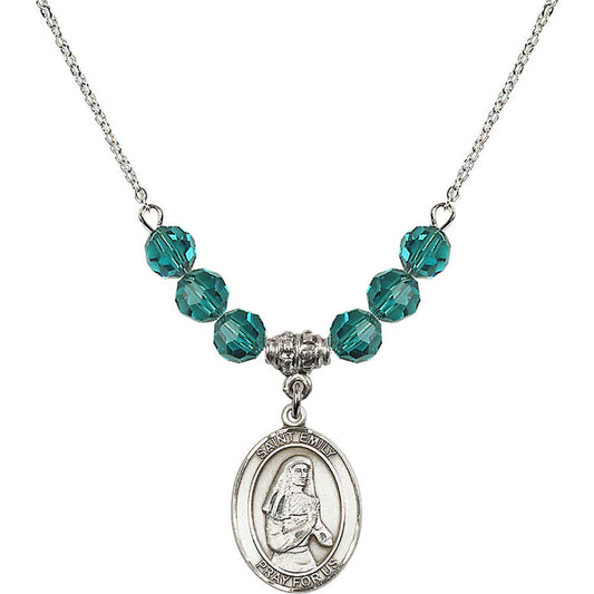 Sterling Silver Saint Emily de Vialar Birthstone Necklace with Zircon Beads - 8047