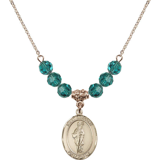 14kt Gold Filled Saint Gregory the Great Birthstone Necklace with Zircon Beads - 8048