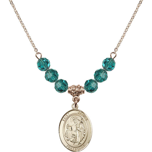 14kt Gold Filled Saint James the Greater Birthstone Necklace with Zircon Beads - 8050