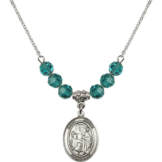 Sterling Silver Saint James the Greater Birthstone Necklace with Zircon Beads - 8050
