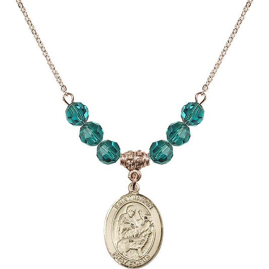 14kt Gold Filled Saint Jason Birthstone Necklace with Zircon Beads - 8051