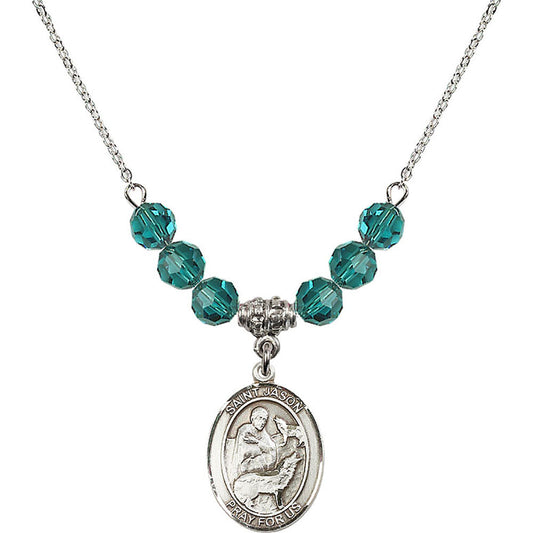 Sterling Silver Saint Jason Birthstone Necklace with Zircon Beads - 8051