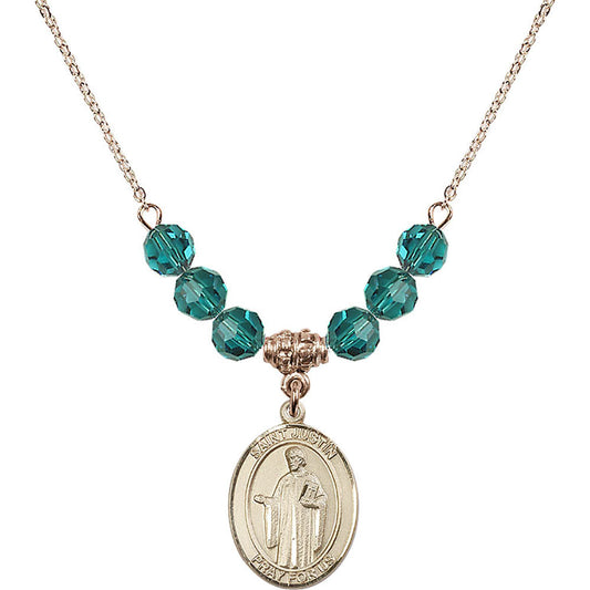 14kt Gold Filled Saint Justin Birthstone Necklace with Zircon Beads - 8052