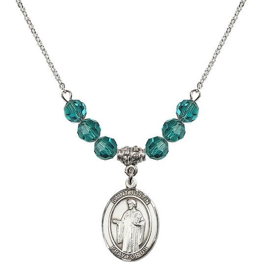 Sterling Silver Saint Justin Birthstone Necklace with Zircon Beads - 8052