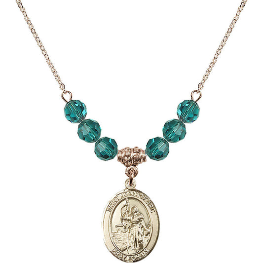 14kt Gold Filled Saint Joan of Arc Birthstone Necklace with Zircon Beads - 8053