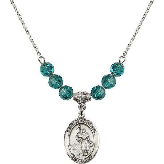 Sterling Silver Saint Joan of Arc Birthstone Necklace with Zircon Beads - 8053
