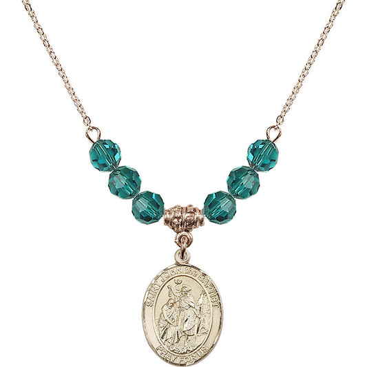 14kt Gold Filled Saint John the Baptist Birthstone Necklace with Zircon Beads - 8054