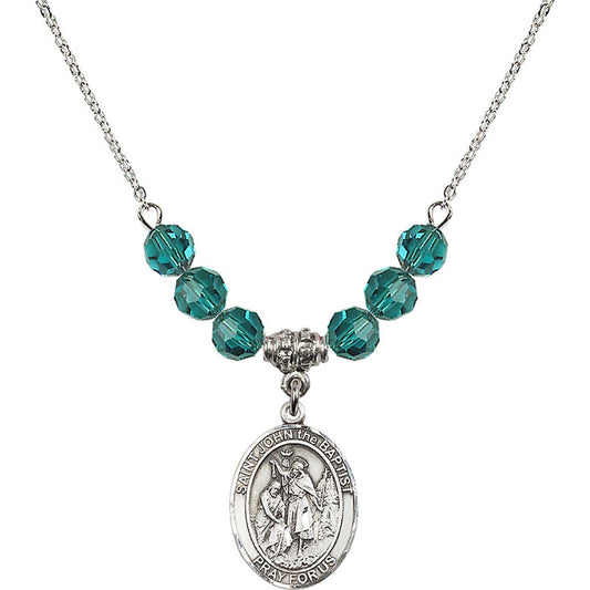 Sterling Silver Saint John the Baptist Birthstone Necklace with Zircon Beads - 8054