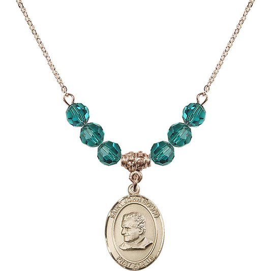 14kt Gold Filled Saint John Bosco Birthstone Necklace with Zircon Beads - 8055
