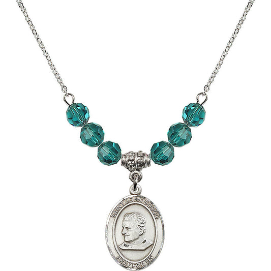 Sterling Silver Saint John Bosco Birthstone Necklace with Zircon Beads - 8055