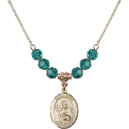 14kt Gold Filled Saint John the Apostle Birthstone Necklace with Zircon Beads - 8056