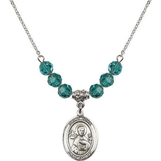 Sterling Silver Saint John the Apostle Birthstone Necklace with Zircon Beads - 8056