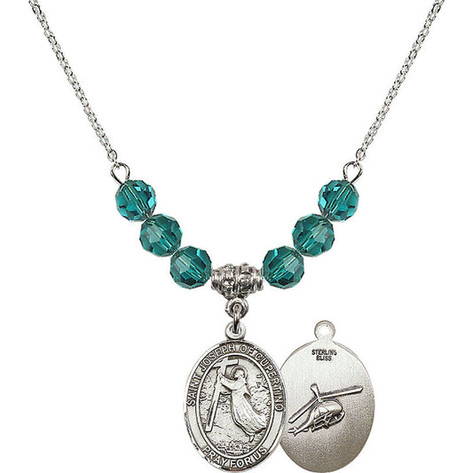 Sterling Silver Saint Joseph of Cupertino/Helecopter Birthstone Necklace with Zircon Beads - 8057
