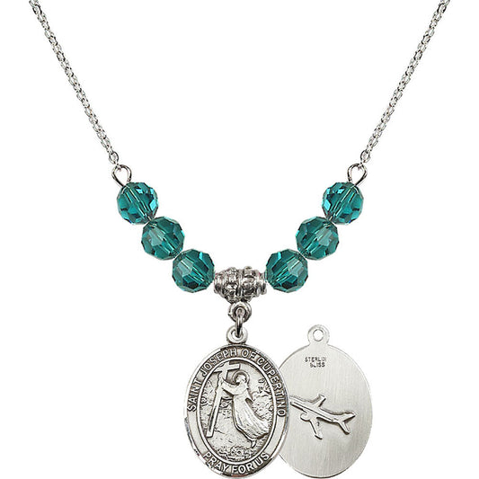 Sterling Silver Saint Joseph of Cupertino Birthstone Necklace with Zircon Beads - 8057
