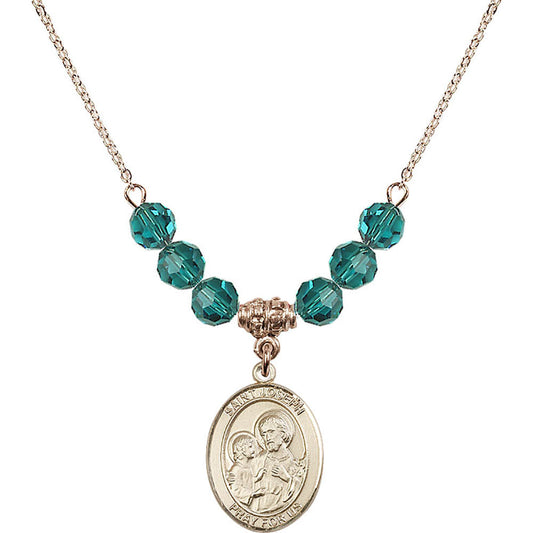 14kt Gold Filled Saint Joseph Birthstone Necklace with Zircon Beads - 8058