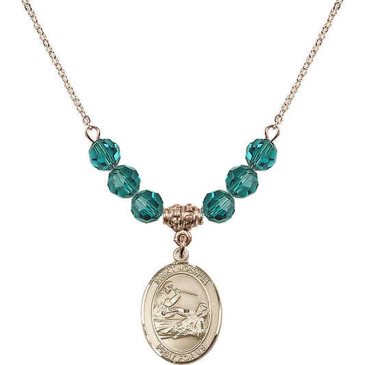 14kt Gold Filled Saint Joshua Birthstone Necklace with Zircon Beads - 8059
