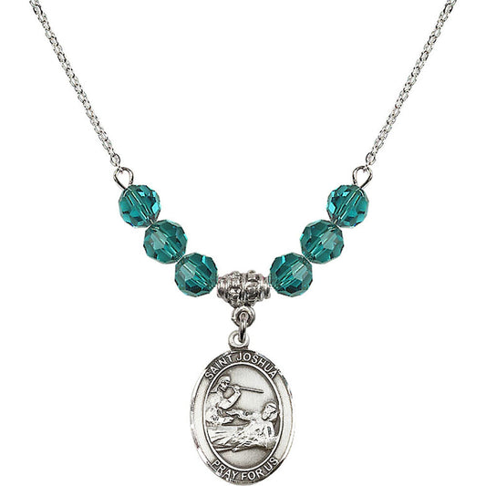 Sterling Silver Saint Joshua Birthstone Necklace with Zircon Beads - 8059