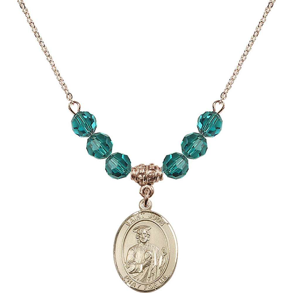 14kt Gold Filled Saint Jude Thaddeus Birthstone Necklace with Zircon Beads - 8060
