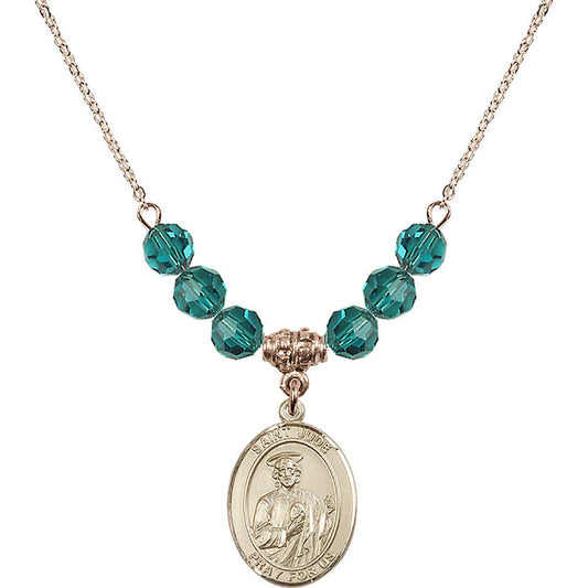 14kt Gold Filled Saint Jude Thaddeus Birthstone Necklace with Zircon Beads - 8060