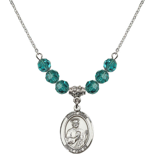 Sterling Silver Saint Jude Thaddeus Birthstone Necklace with Zircon Beads - 8060