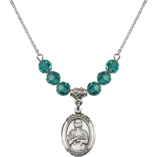 Sterling Silver Saint Kateri Tekakwitha Birthstone Necklace with Zircon Beads - 8061