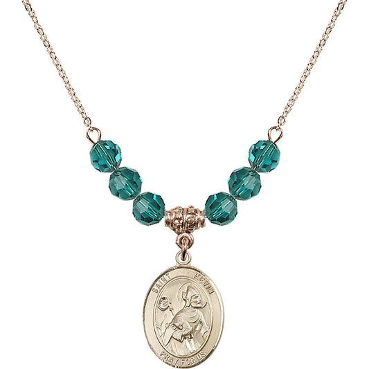 14kt Gold Filled Saint Kevin Birthstone Necklace with Zircon Beads - 8062