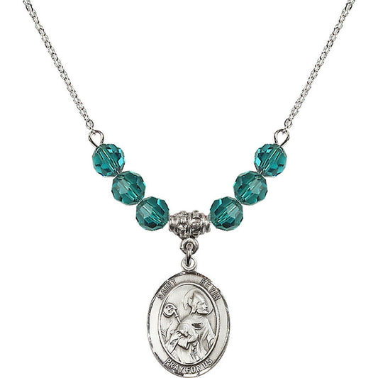 Sterling Silver Saint Kevin Birthstone Necklace with Zircon Beads - 8062