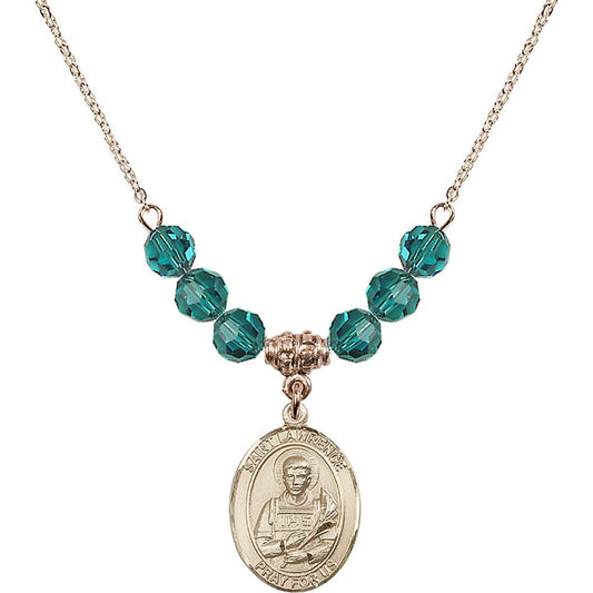 14kt Gold Filled Saint Lawrence Birthstone Necklace with Zircon Beads - 8063