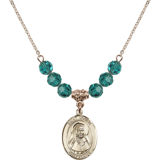 14kt Gold Filled Saint Louise de Marillac Birthstone Necklace with Zircon Beads - 8064