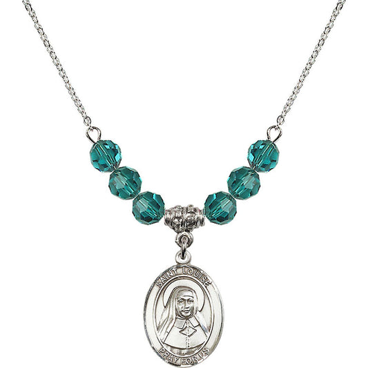 Sterling Silver Saint Louise de Marillac Birthstone Necklace with Zircon Beads - 8064