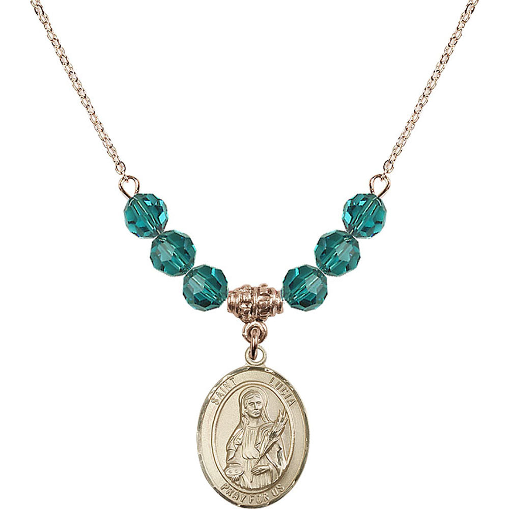 14kt Gold Filled Saint Lucia of Syracuse Birthstone Necklace with Zircon Beads - 8065