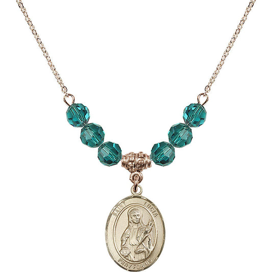 14kt Gold Filled Saint Lucia of Syracuse Birthstone Necklace with Zircon Beads - 8065