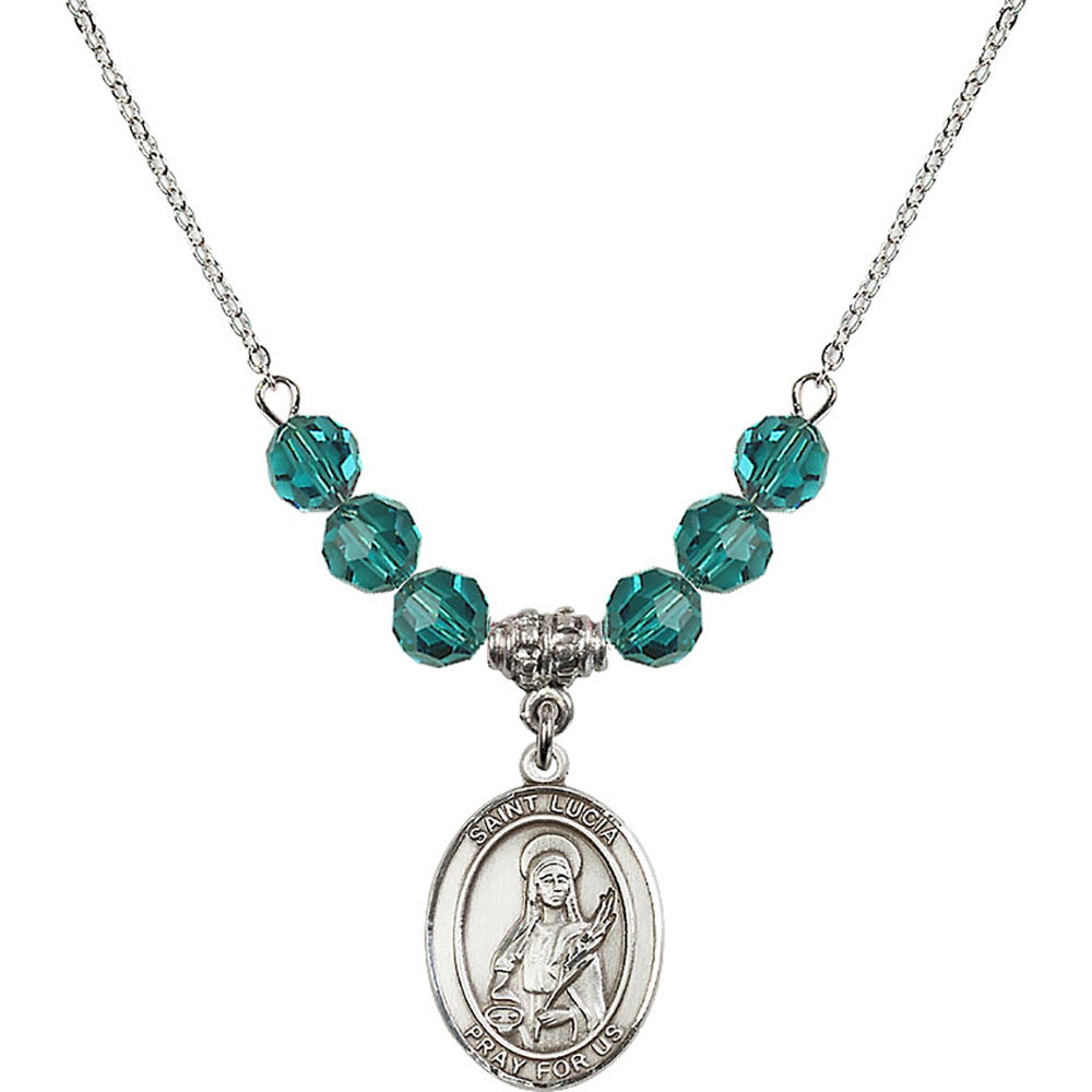 Sterling Silver Saint Lucia of Syracuse Birthstone Necklace with Zircon Beads - 8065