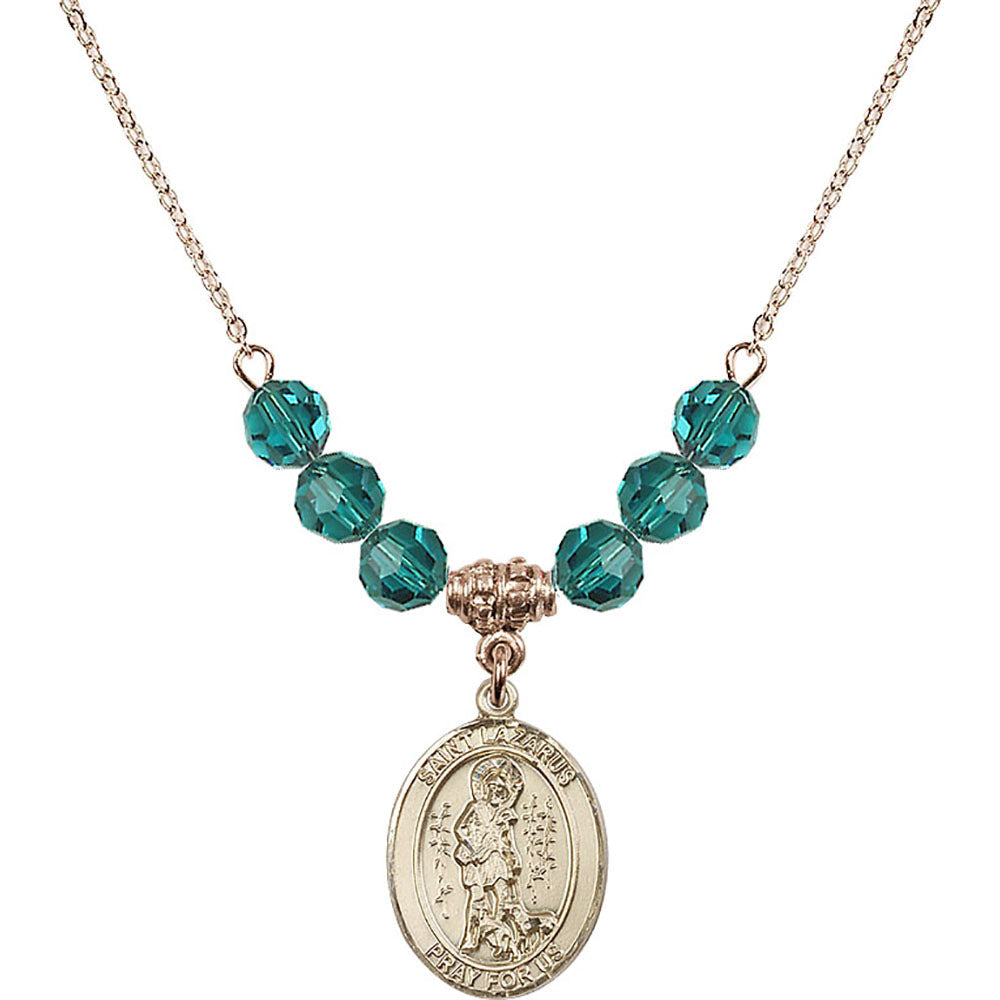14kt Gold Filled Saint Lazarus Birthstone Necklace with Zircon Beads - 8066