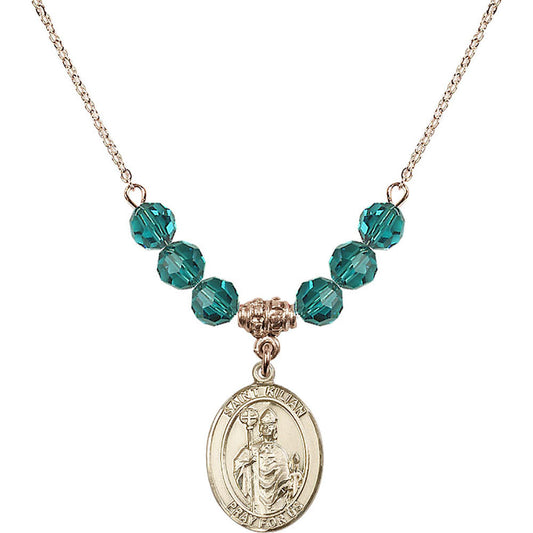 14kt Gold Filled Saint Kilian Birthstone Necklace with Zircon Beads - 8067