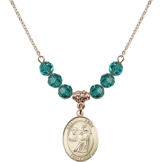 14kt Gold Filled Saint Luke the Apostle Birthstone Necklace with Zircon Beads - 8068