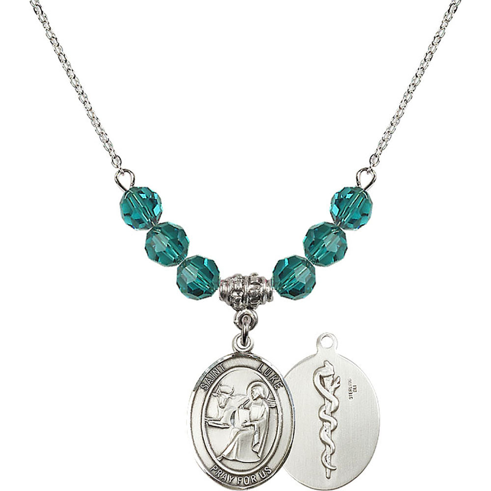 Sterling Silver Saint Luke the Apostle / Doctor Birthstone Necklace with Zircon Beads - 8068